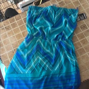 Blue strapless dress
